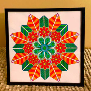 Hand Colored Mandala Wall Art  in Black Frame